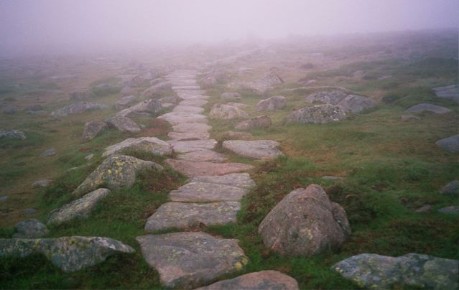 Path up Lochnagar disappearing into the mist