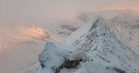 Carn Mor Dearg Arete under winter conditions